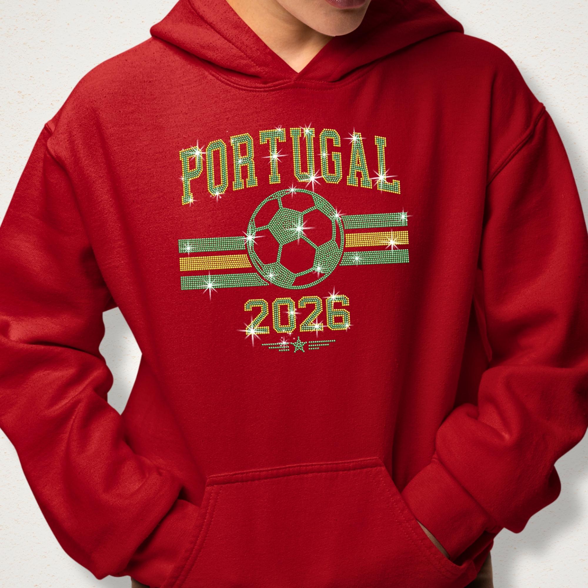 Rhinestone Portugal Soccer 2026 Shirt: Sparkly Portugal Football Supporter Tee