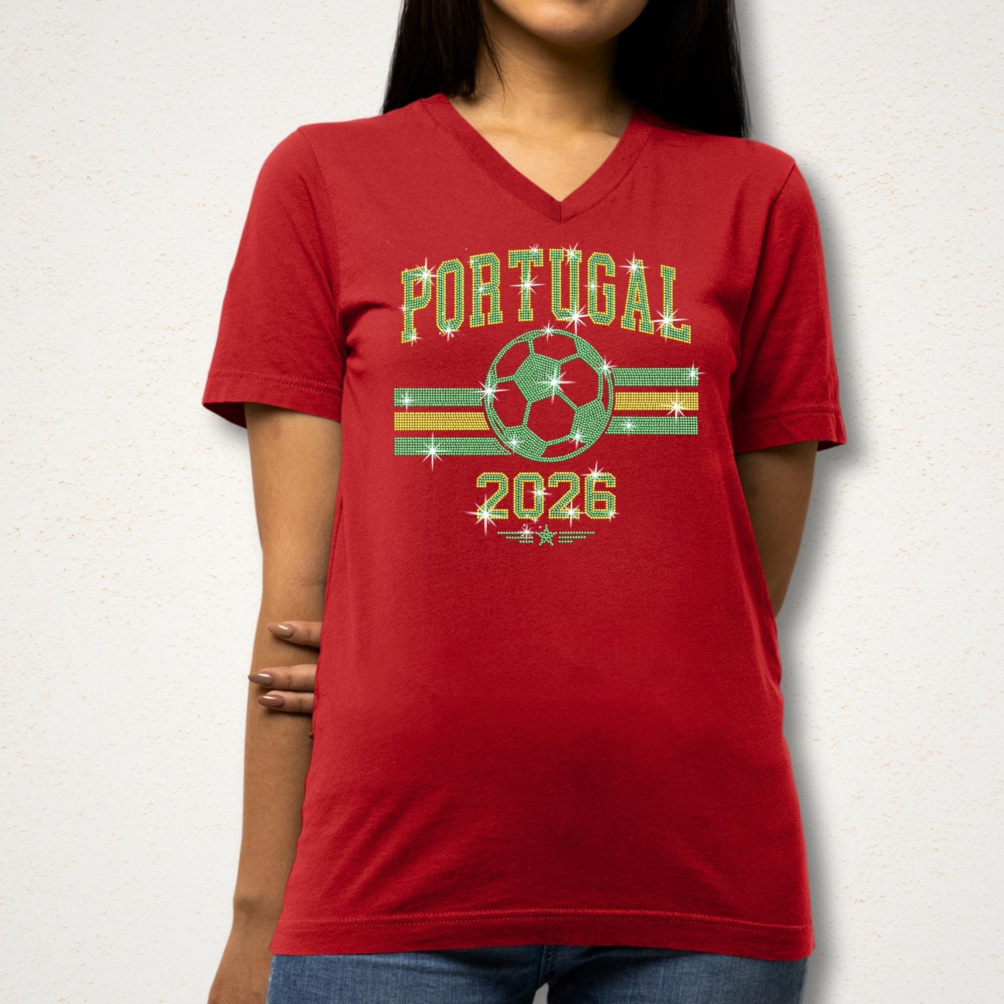 Rhinestone Portugal Soccer 2026 Shirt: Sparkly Portugal Football Supporter Tee
