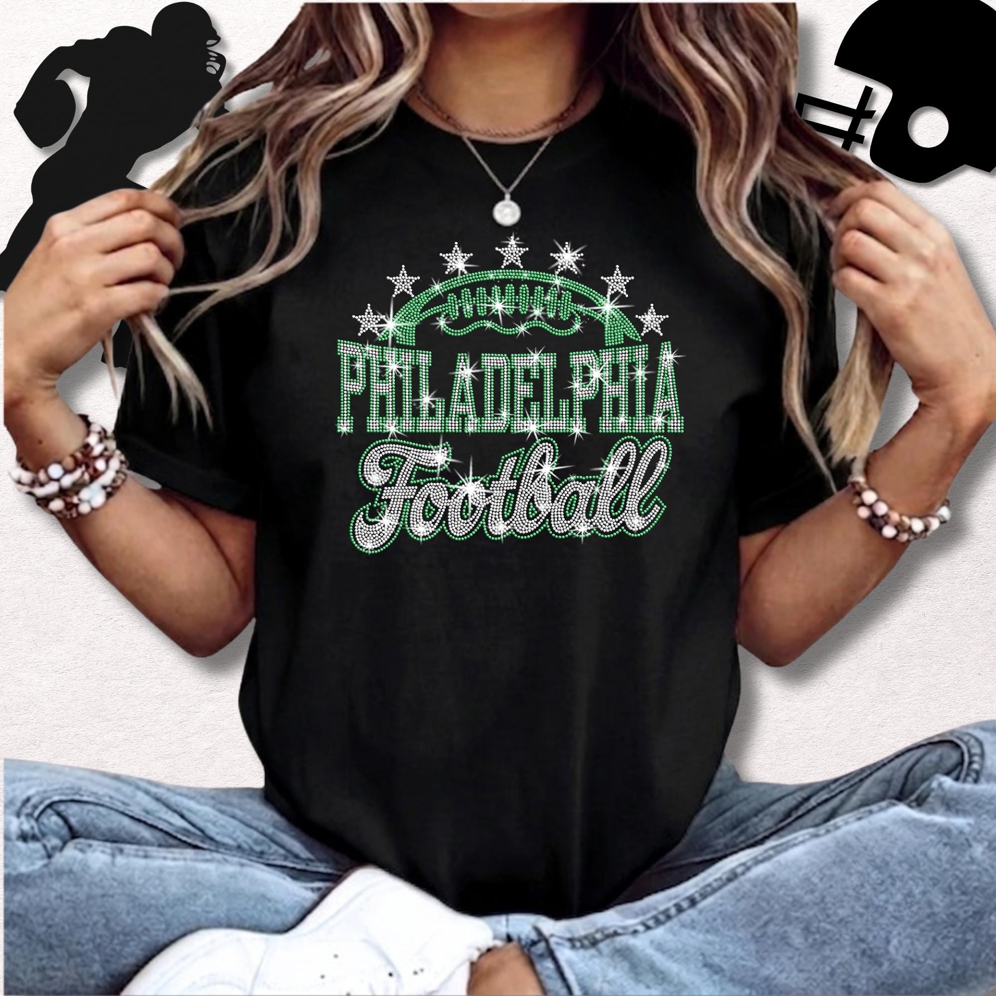 Philadelphia Football Rhinestone Shirt: Sparkling Game Day Football Fan Tee