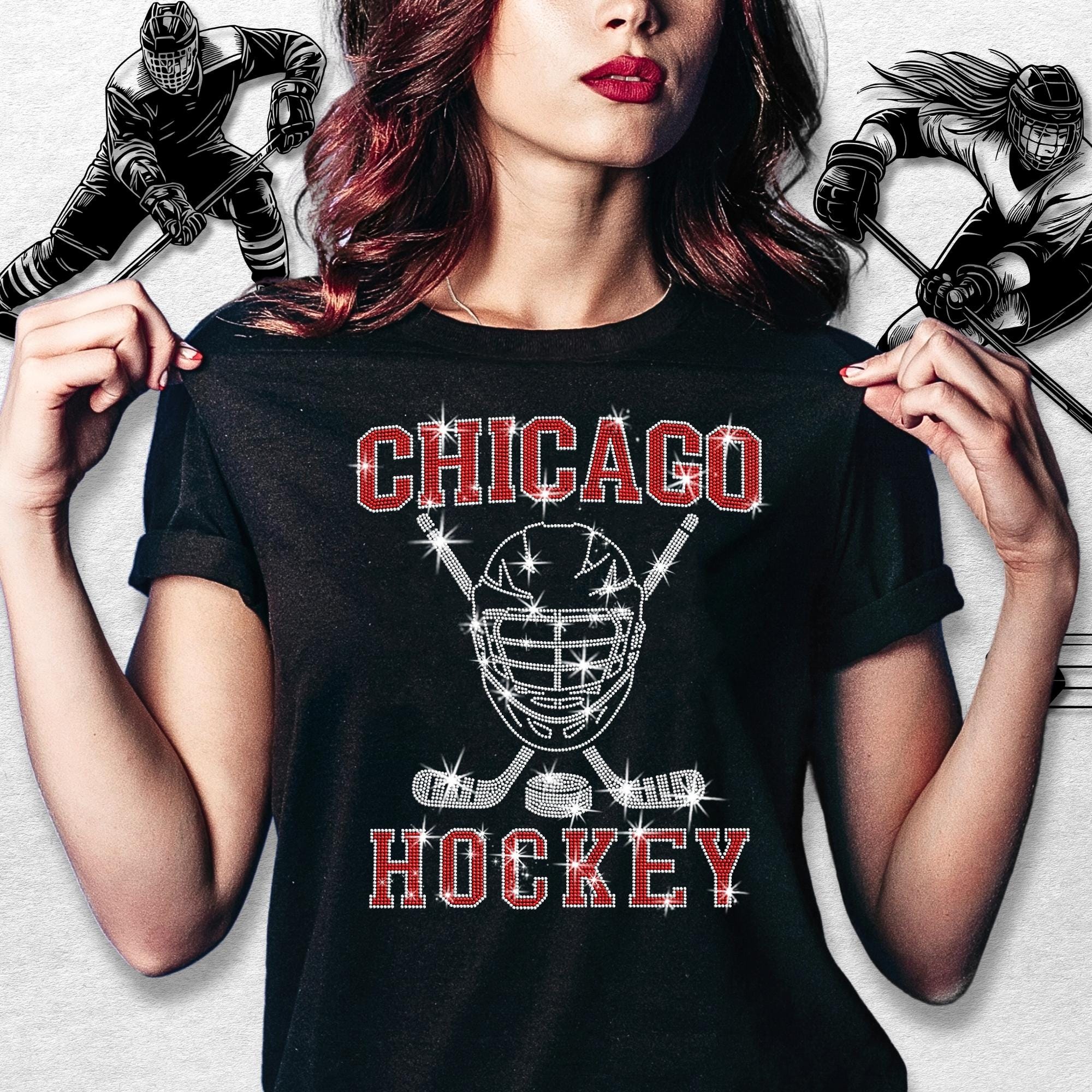 Chicago Rhinestone Hockey Shirt: Sparkly Game Day Women's Tee & Sweatshirt Main image
