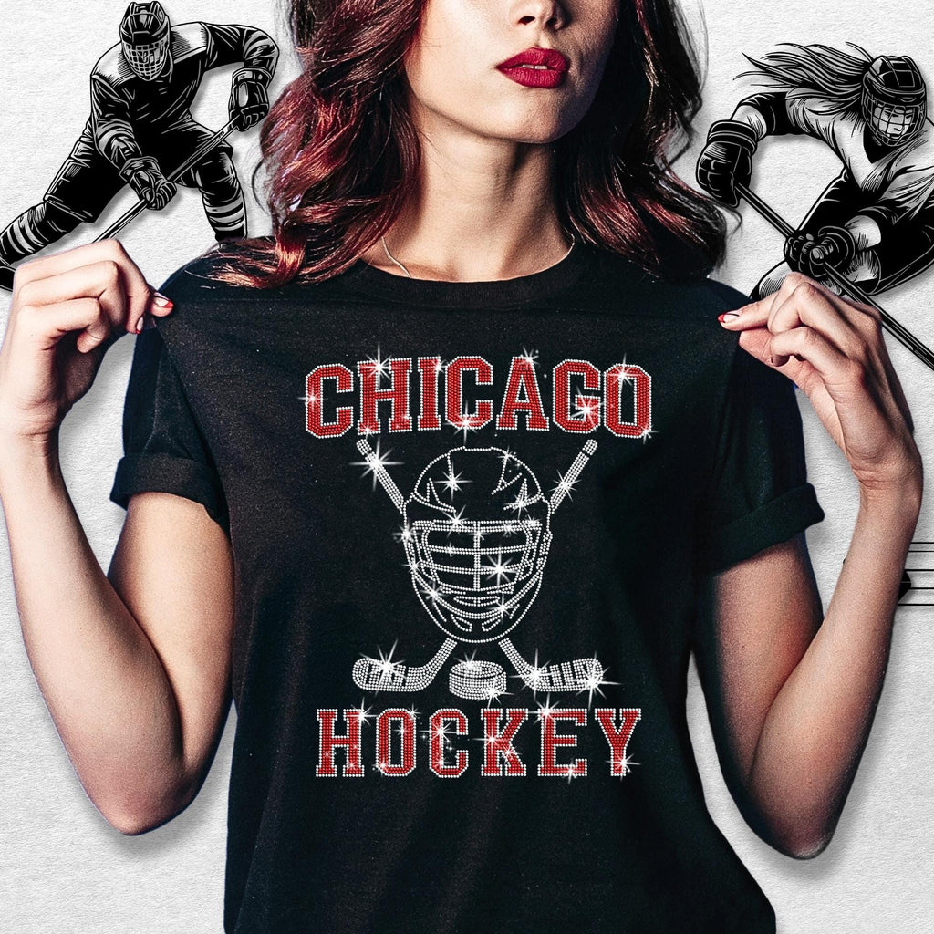 Chicago Rhinestone Hockey Shirt: Sparkly Game Day Women's Tee & Sweatshirt