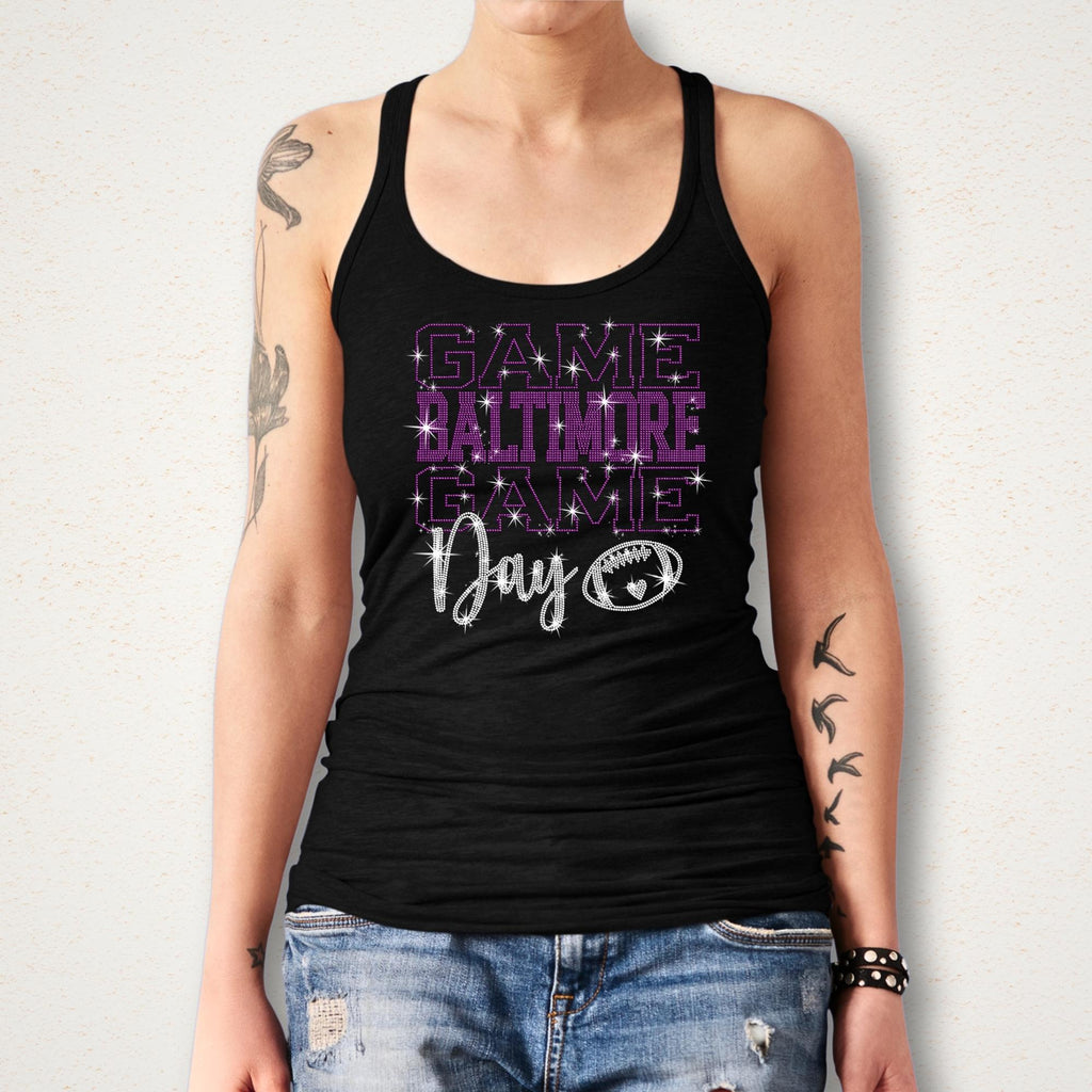 Rhinestone Baltimore Football Game Day Shirt: Sparkly Baltimore Fan Stadium Apparel
