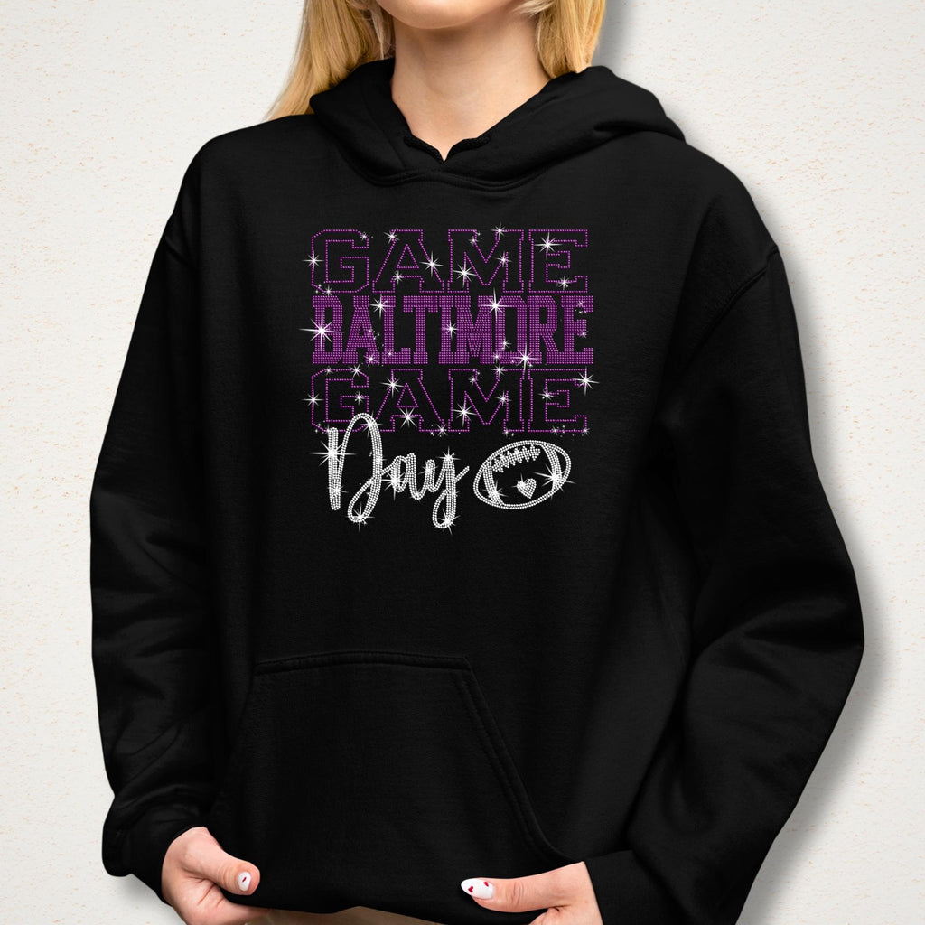 Rhinestone Baltimore Football Game Day Shirt: Sparkly Baltimore Fan Stadium Apparel