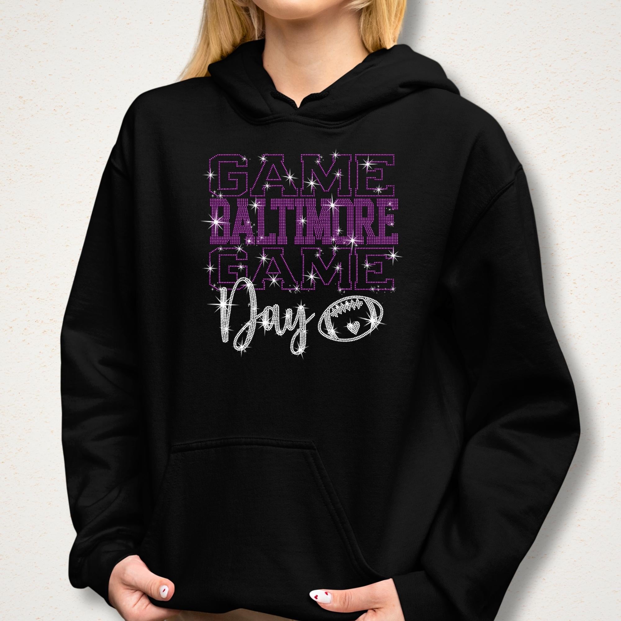 Rhinestone Baltimore Football Game Day Shirt: Sparkly Baltimore Fan Stadium Apparel