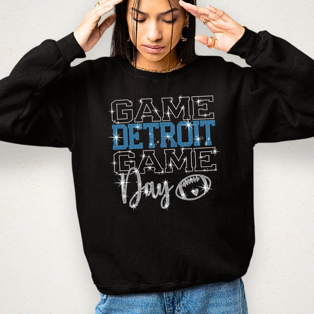 Rhinestone Detroit Game Day T-Shirt: Bling Football Season Stadium Outfit
