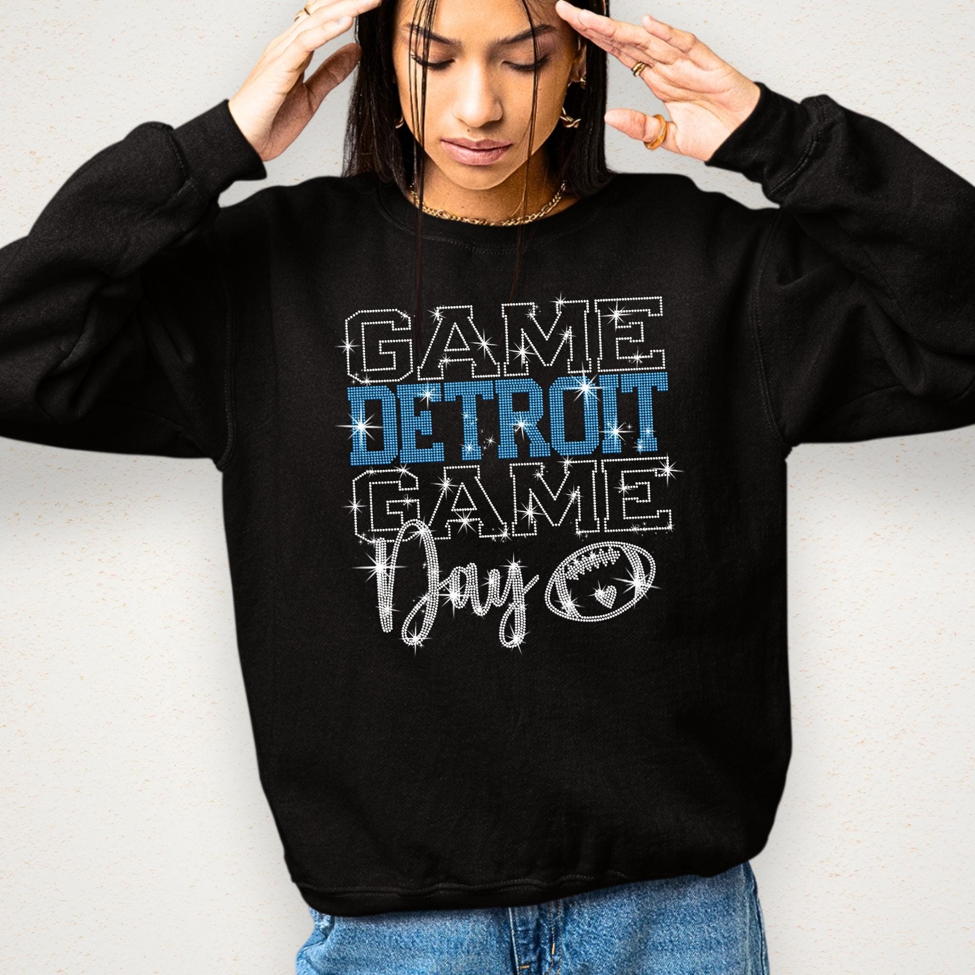 Rhinestone Detroit Game Day T-Shirt: Bling Football Season Stadium Outfit