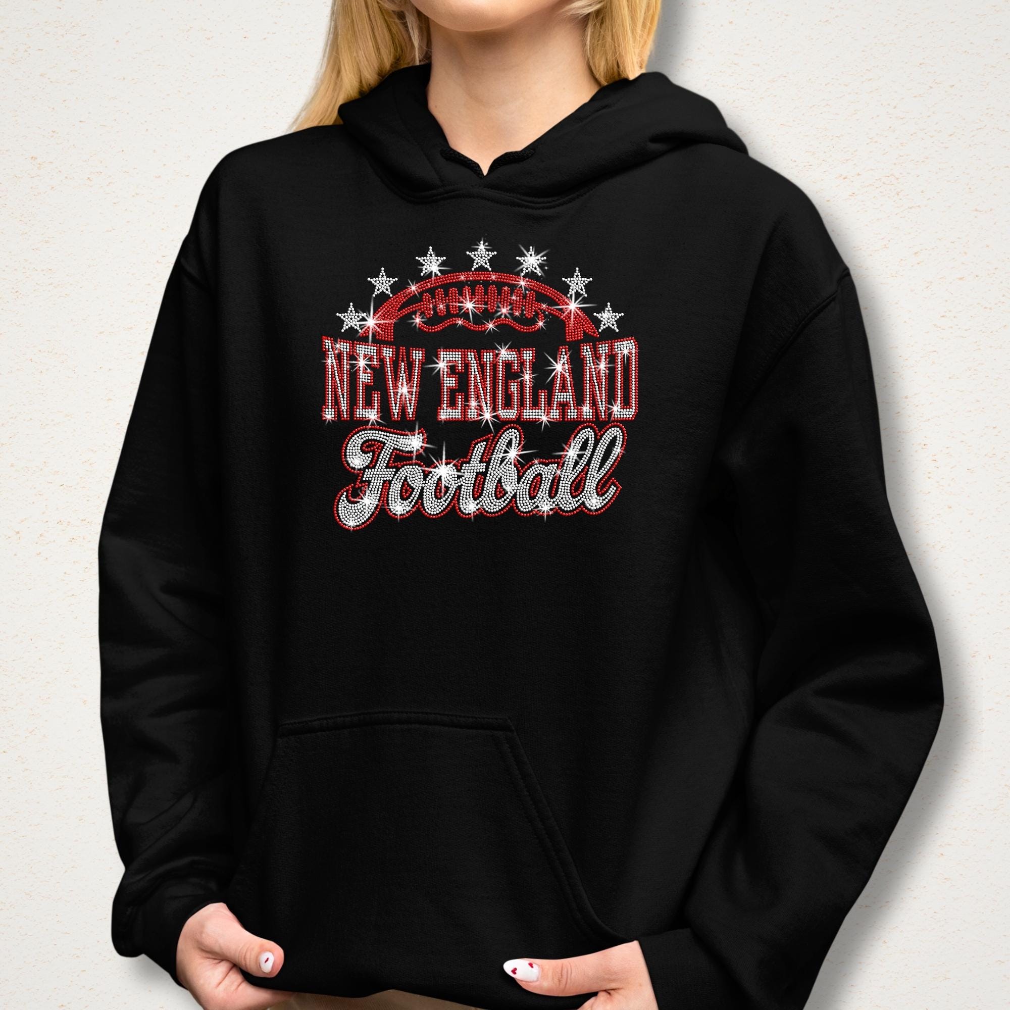 New England Rhinestone Football Shirt: Football Games Lover Sparkle Tee