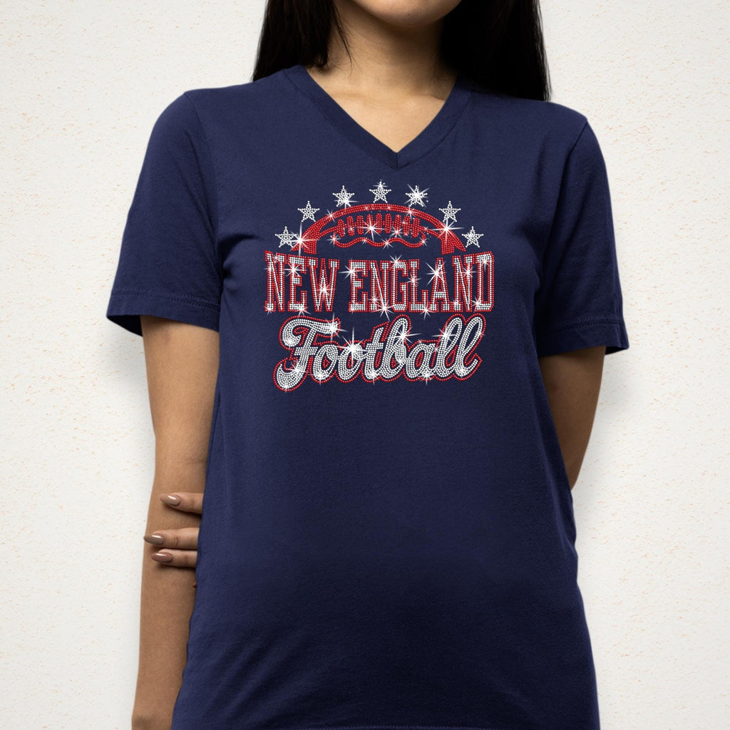 New England Rhinestone Football Shirt: Football Games Lover Sparkle Tee