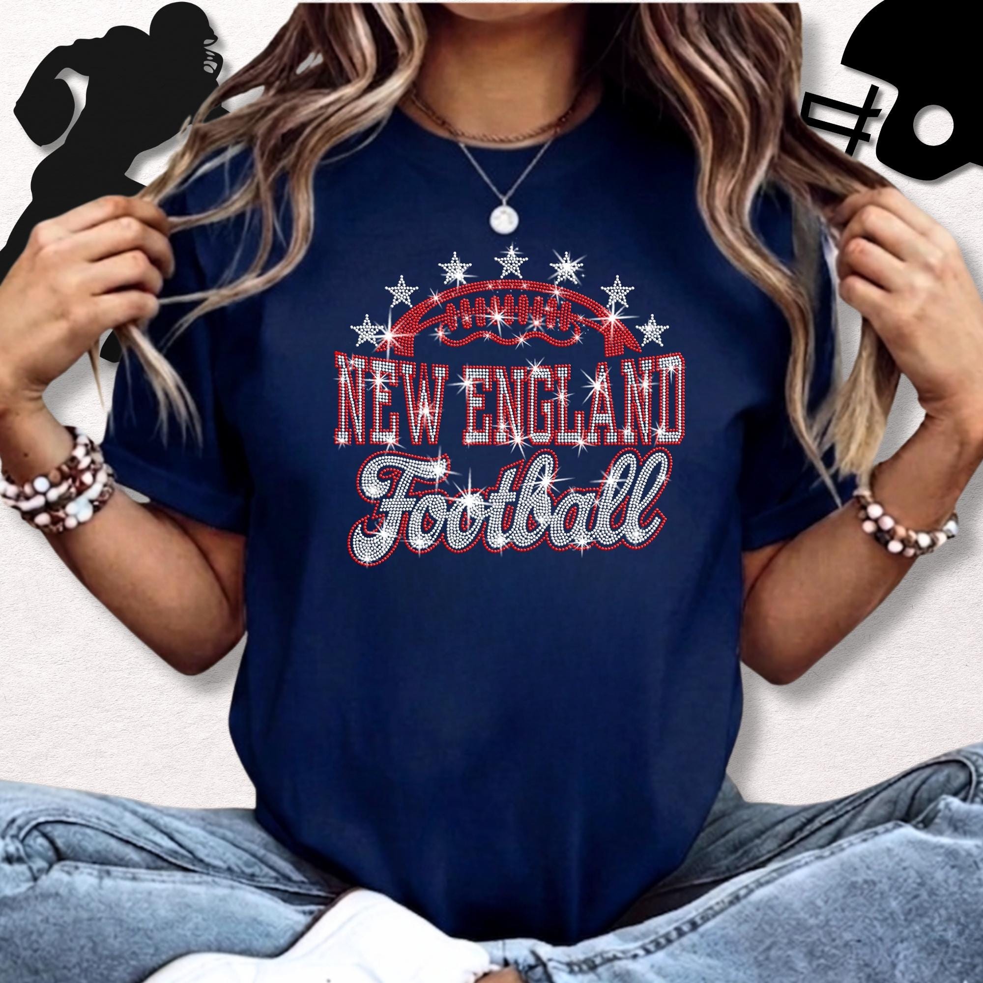 New England Rhinestone Football Shirt: Football Games Lover Sparkle Tee Main image
