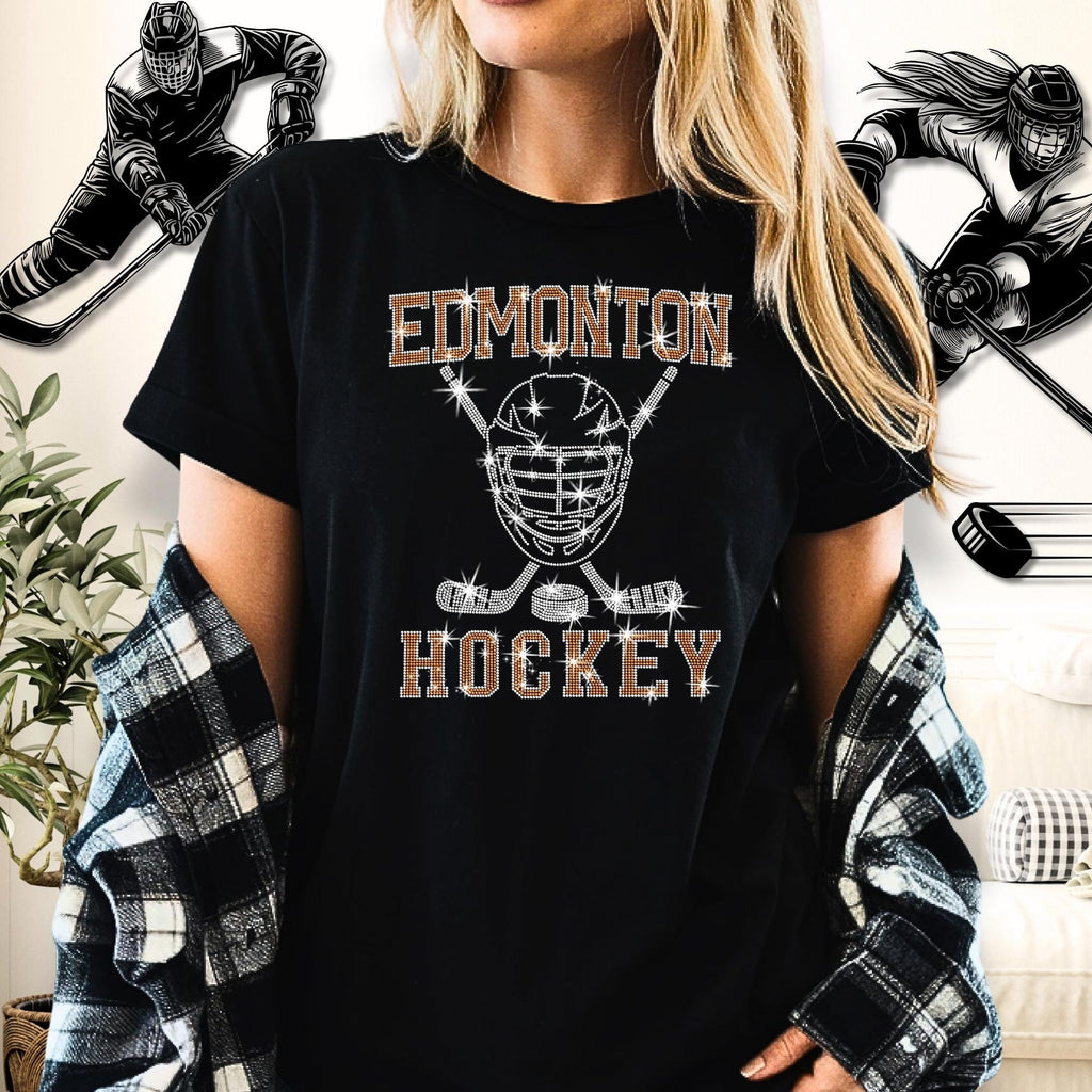 Edmonton Ice Hockey Rhinestone Shirt: Hockey Fan Bling Apparel