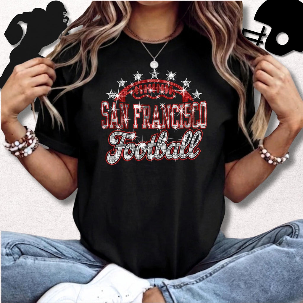 San Francisco Football Rhinestone Shirt: Sports Season Football Teams Bling Tee