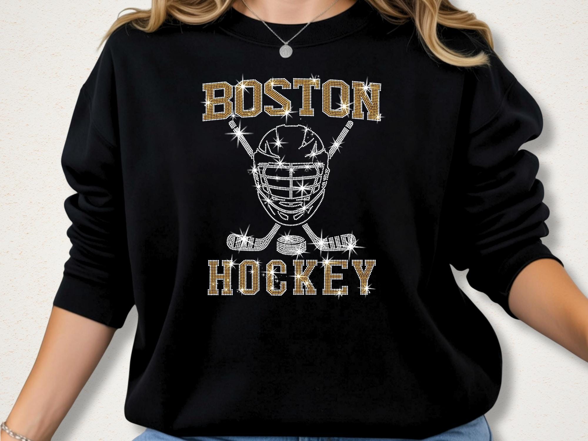 Boston Hockey Rhinestone T-Shirt: Retro Game Day Sparkle Top Secondary image