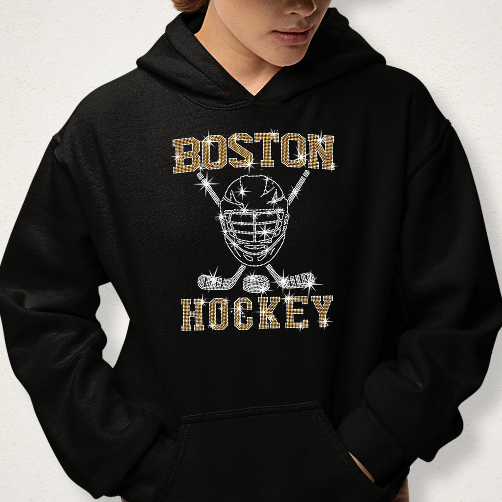Boston Hockey Rhinestone T-Shirt: Retro Game Day Sparkle Top