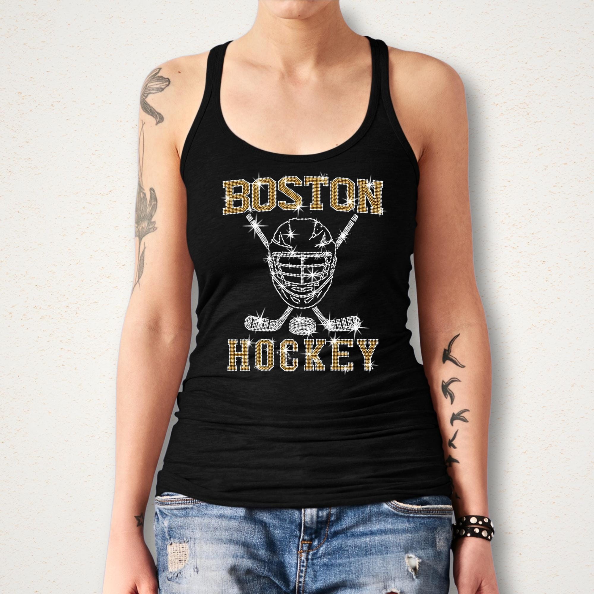 Boston Hockey Rhinestone T-Shirt: Retro Game Day Sparkle Top