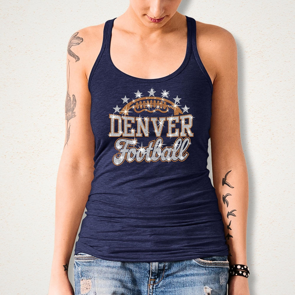Denver Football Rhinestone Shirt: Sparkly Game Day Stadium Outfit