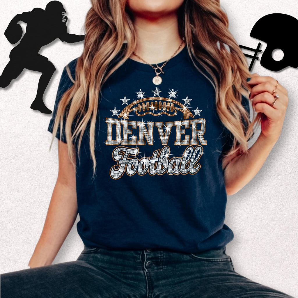 Denver Football Rhinestone Shirt: Sparkly Game Day Stadium Outfit