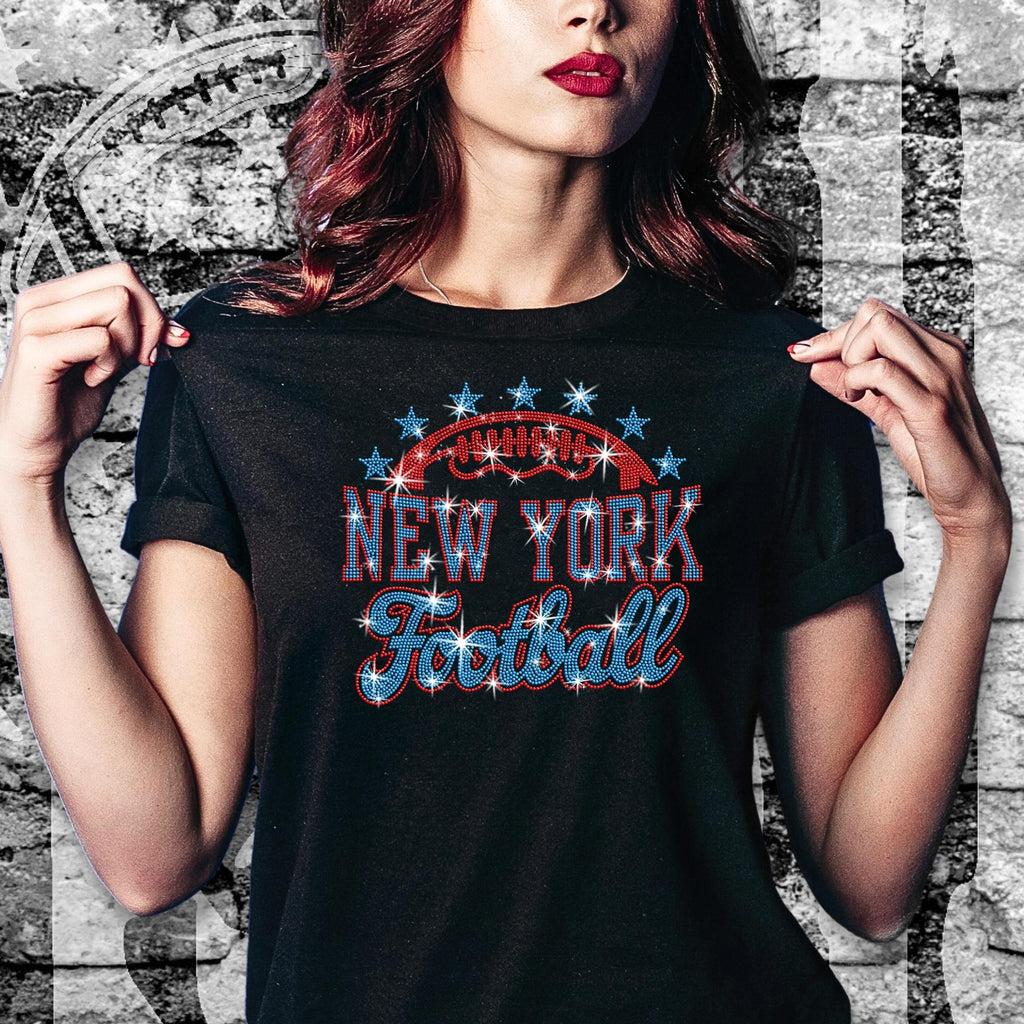 New York Football Rhinestone Shirt: Team Fans Game Day Sparkle Tee