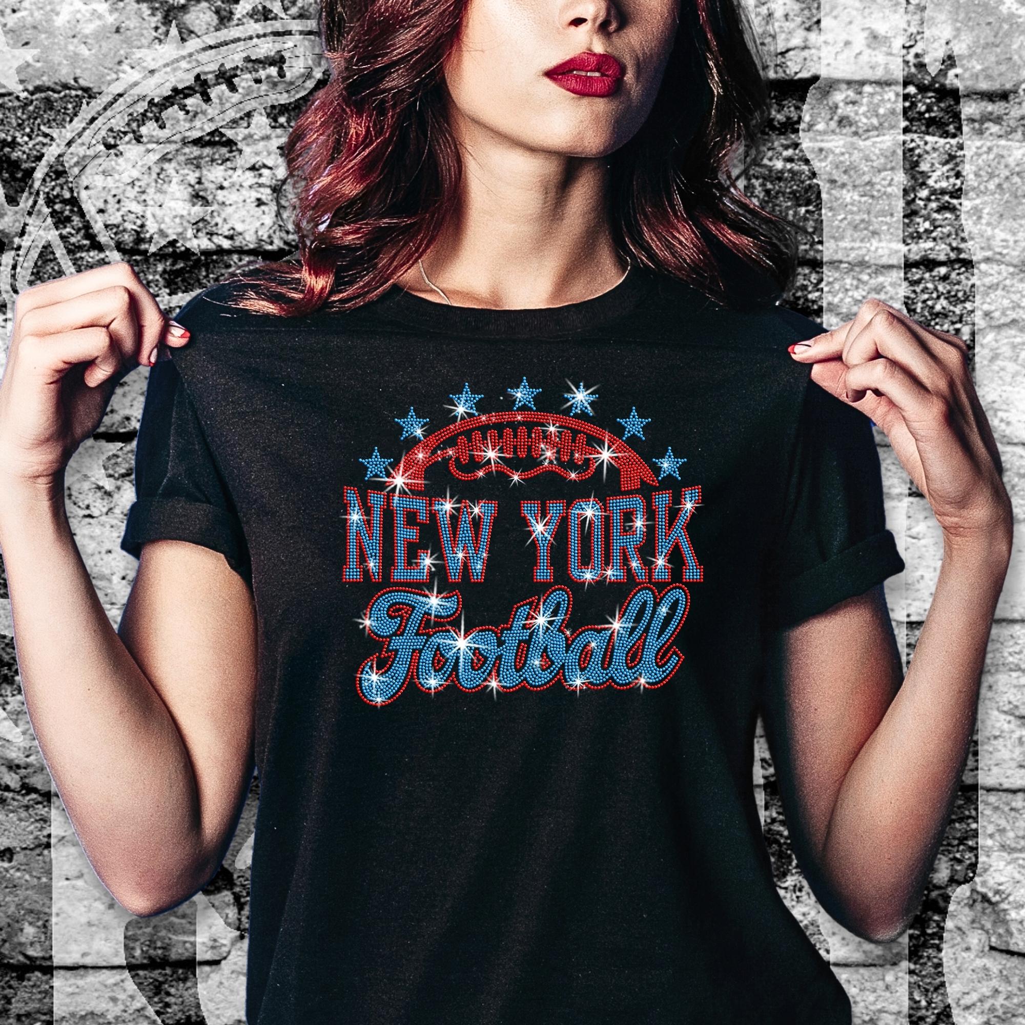 New York Football Rhinestone Shirt: Team Fans Game Day Sparkle Tee