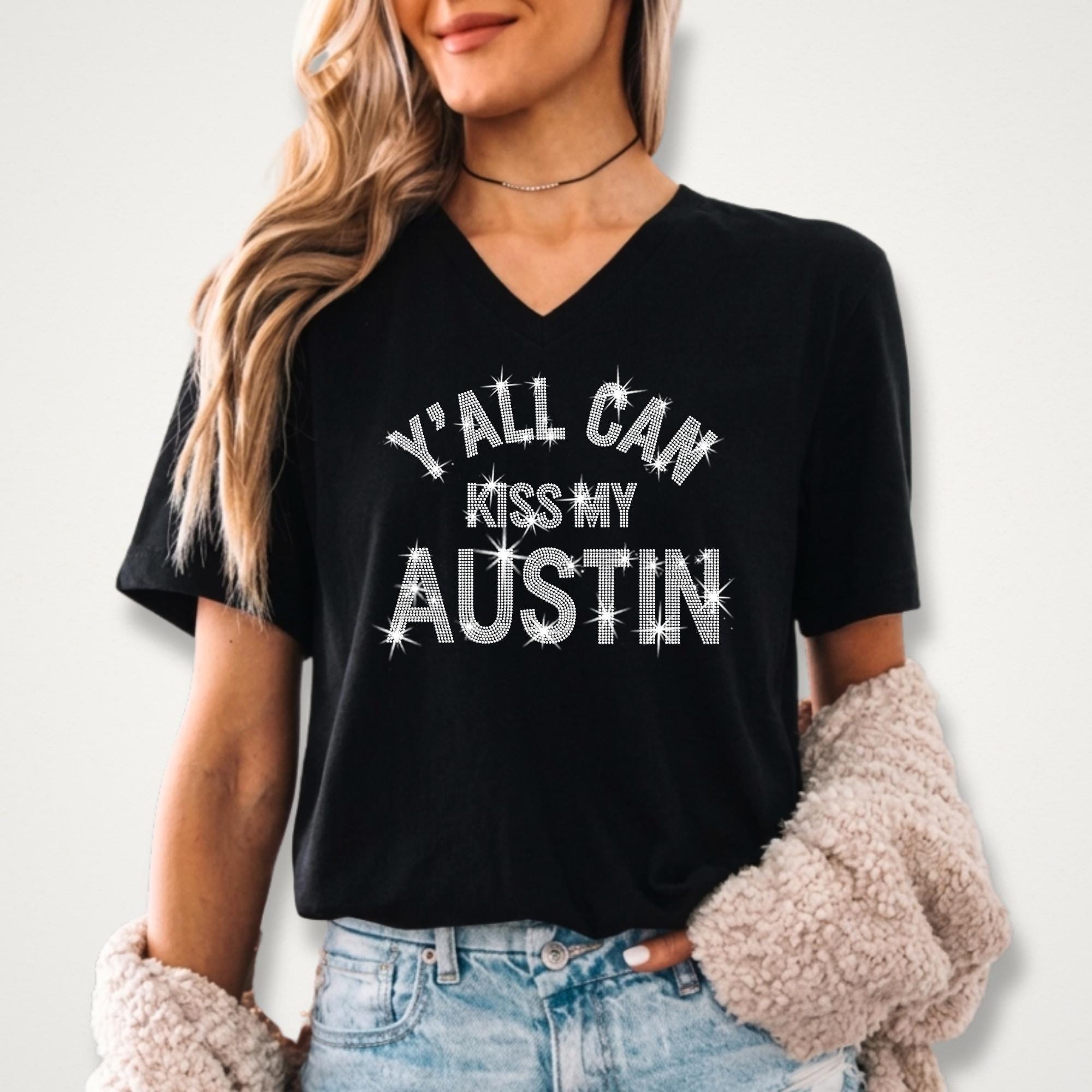 Y'all Can Kiss My Austin Rhinestone Shirt: Sparkling Western Country Tee Secondary image