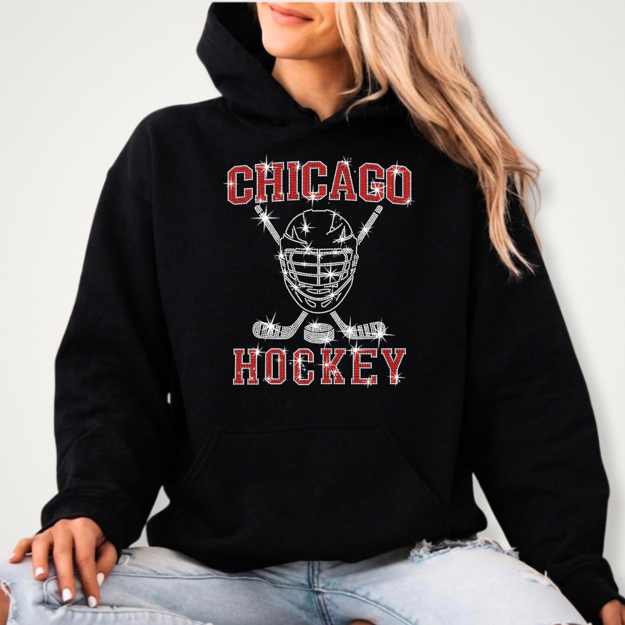 Chicago Rhinestone Hockey Shirt: Sparkly Game Day Women's Tee & Sweatshirt