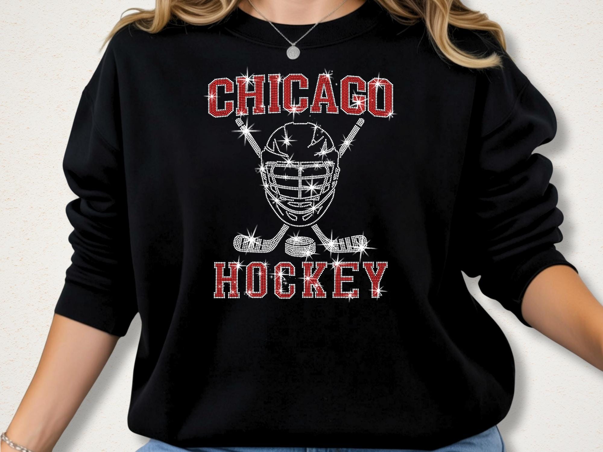 Chicago Rhinestone Hockey Shirt: Sparkly Game Day Women's Tee & Sweatshirt Secondary image