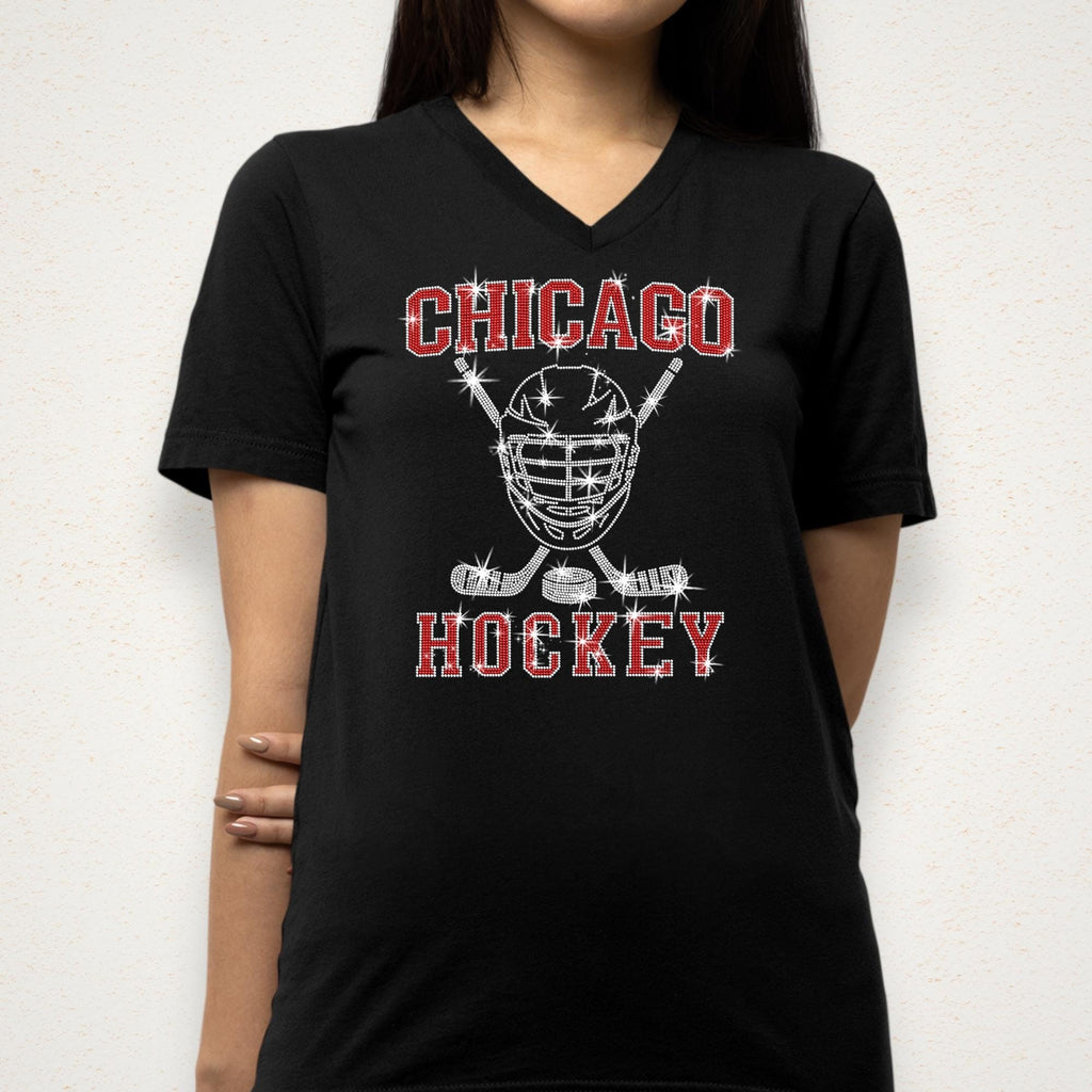 Chicago Rhinestone Hockey Shirt: Sparkly Game Day Women's Tee & Sweatshirt