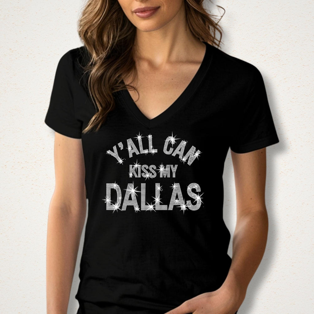 Y'all Can Kiss My Dallas Rhinestone Shirt: Bling Southern Humor Tee