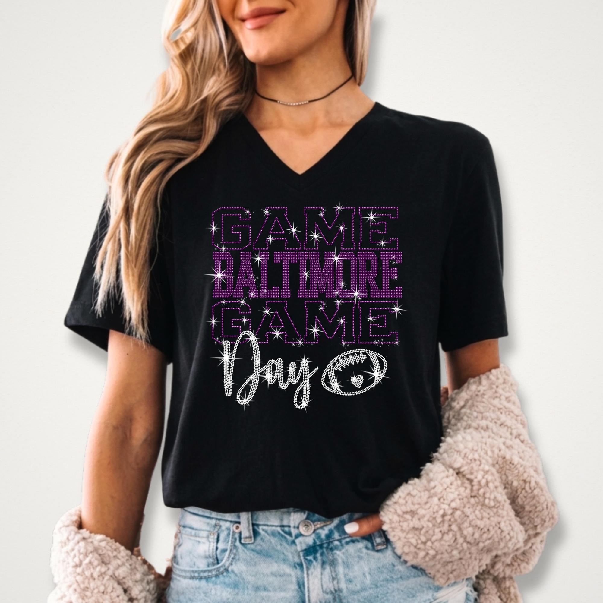 Rhinestone Baltimore Football Game Day Shirt: Sparkly Baltimore Fan Stadium Apparel