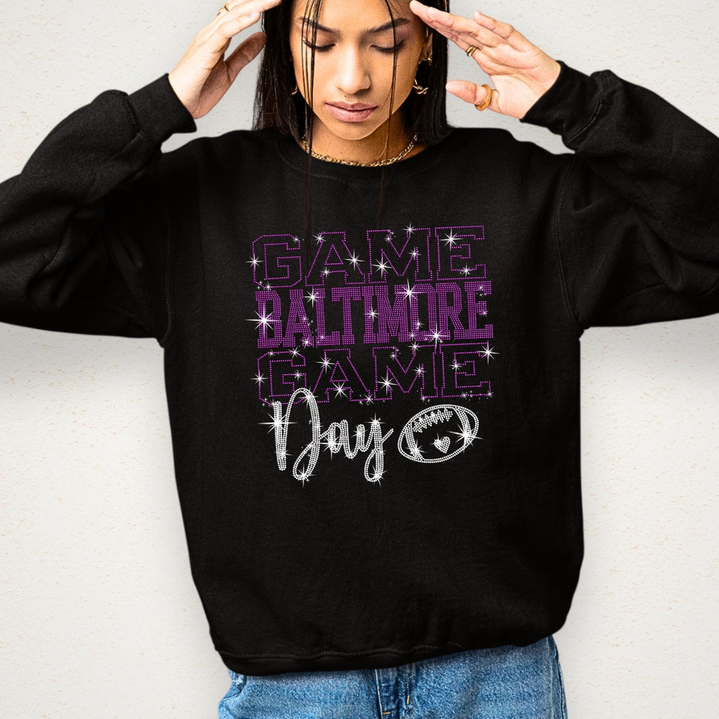 Rhinestone Baltimore Football Game Day Shirt: Sparkly Baltimore Fan Stadium Apparel