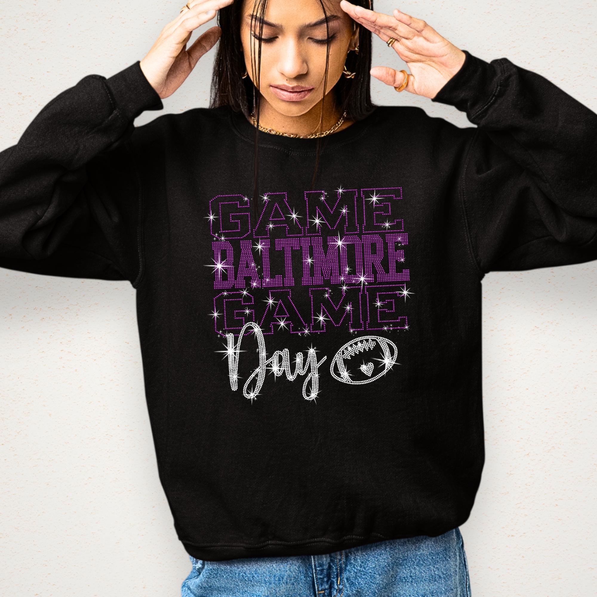 Rhinestone Baltimore Football Game Day Shirt: Sparkly Baltimore Fan Stadium Apparel