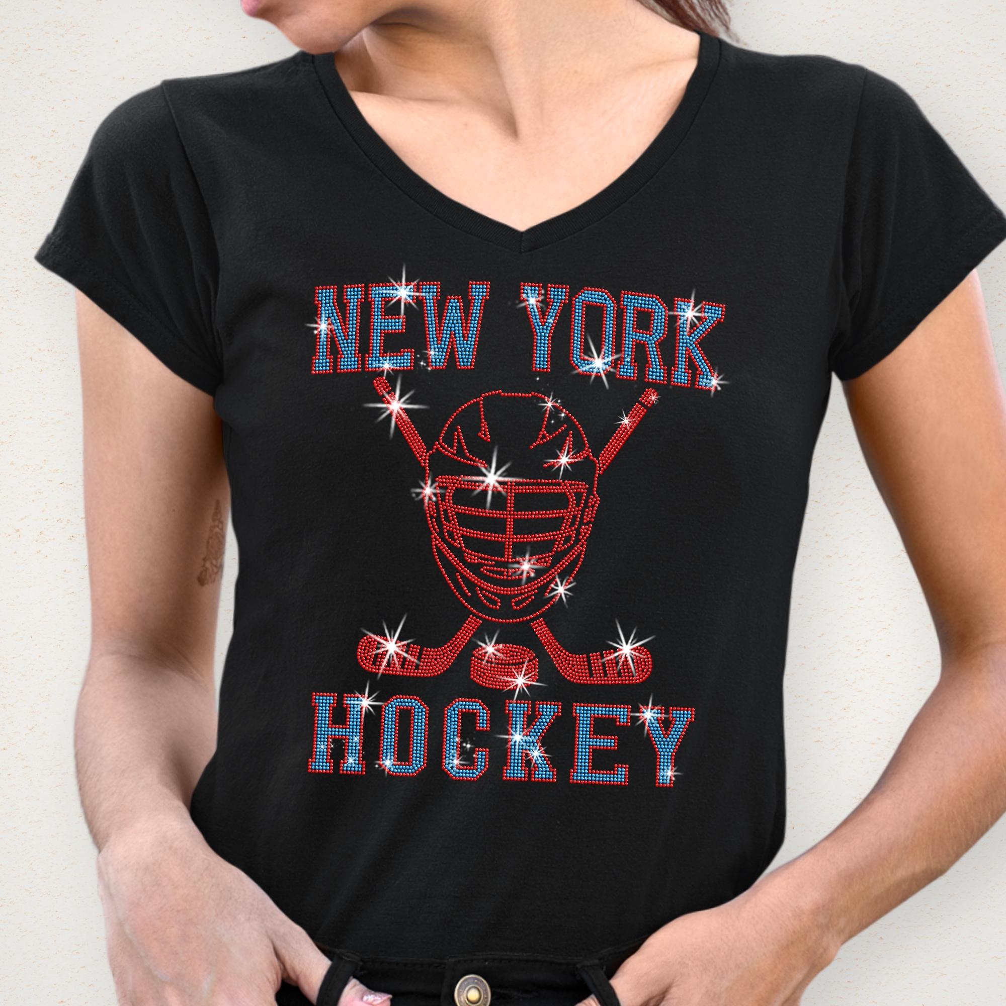 New York Hockey Rhinestone Shirt: Hockey Fan Bling Apparel