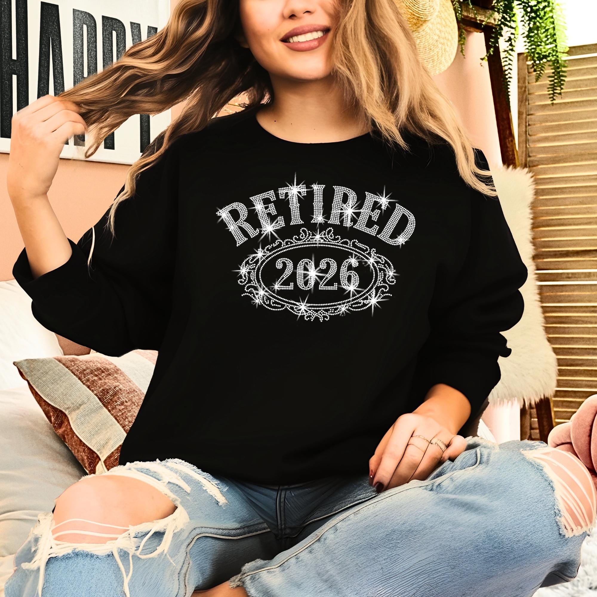 Retired 2026 Rhinestone Shirt: Sparkly Retirement Party Outfit
