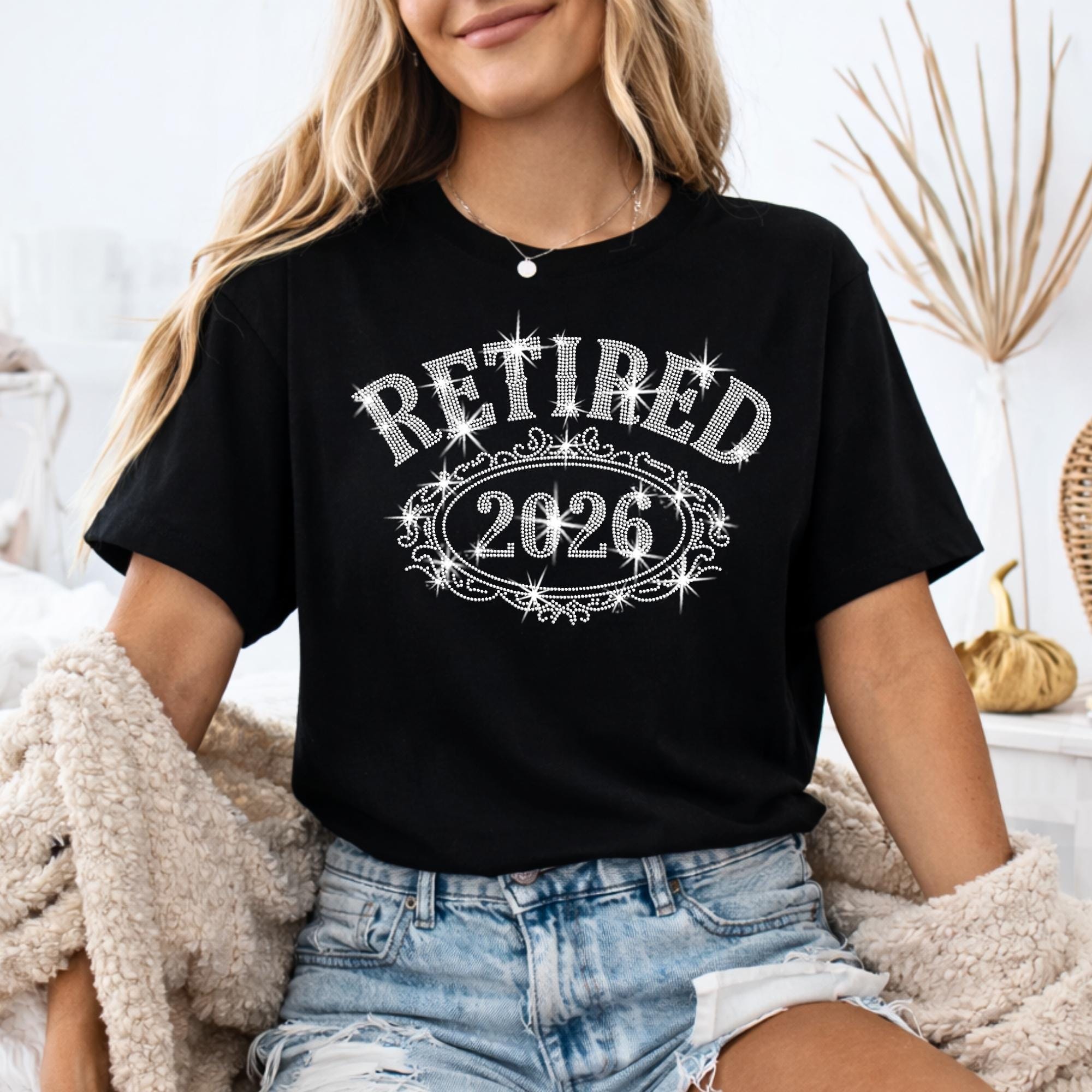 Retired 2026 Rhinestone Shirt: Sparkly Retirement Party Outfit