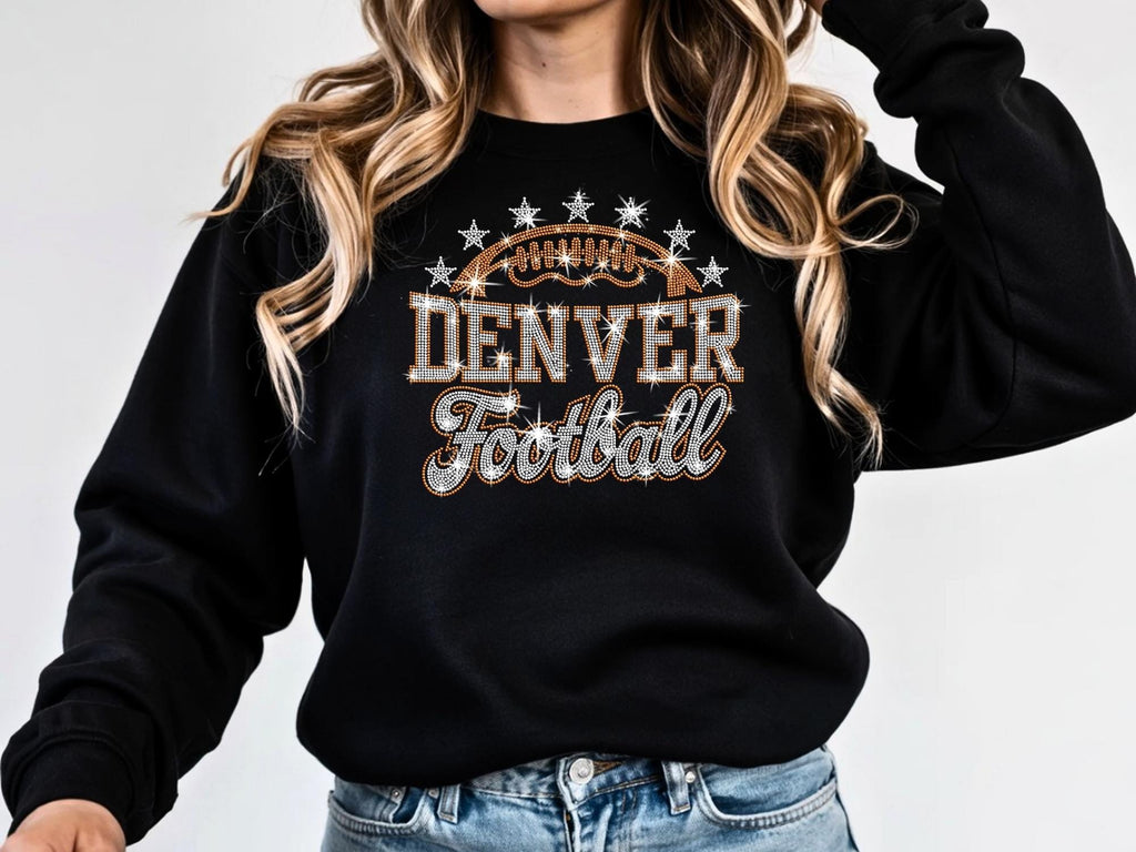 Denver Football Rhinestone Shirt: Sparkly Game Day Stadium Outfit