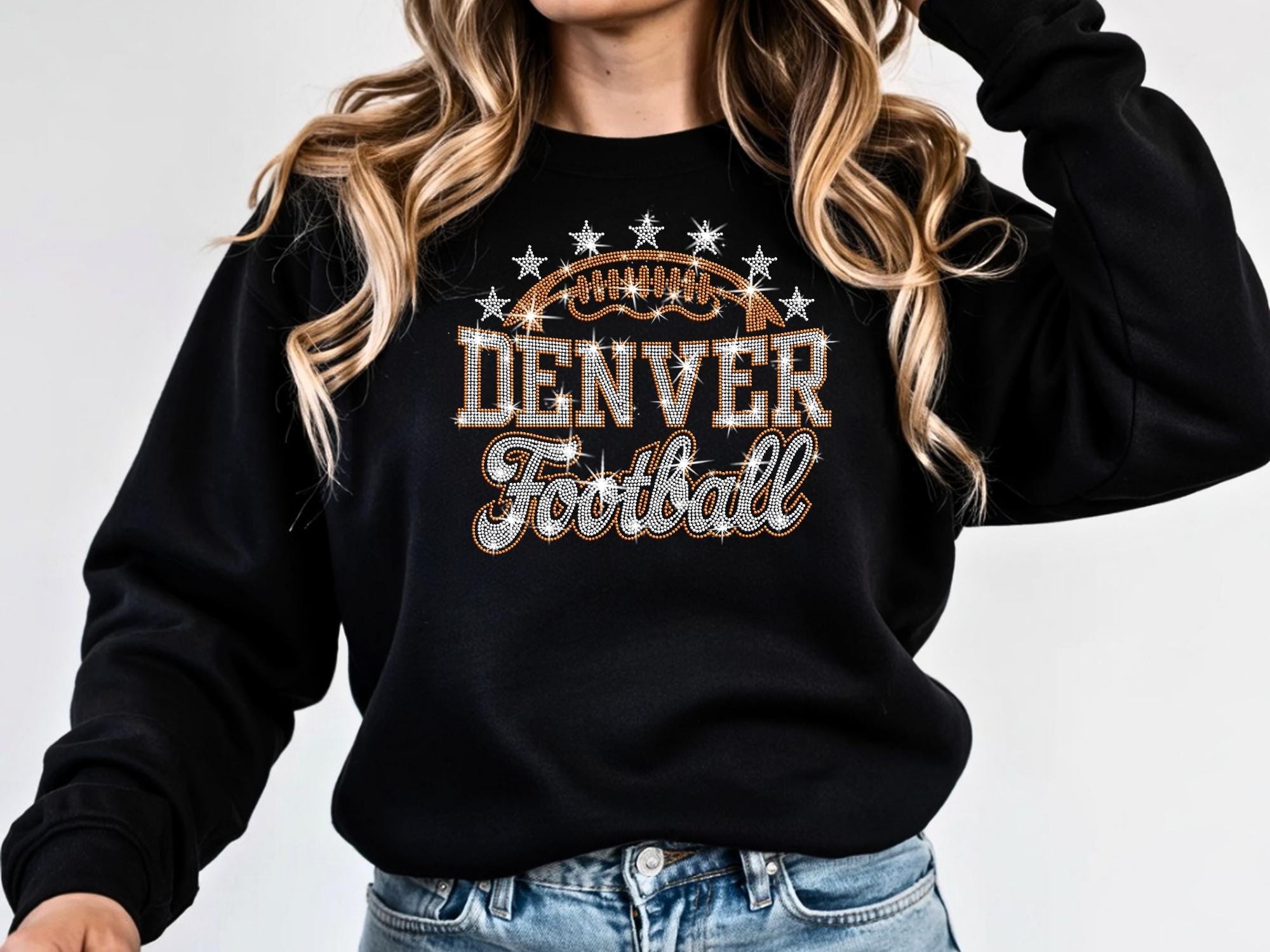 Denver Football Rhinestone Shirt: Sparkly Game Day Stadium Outfit