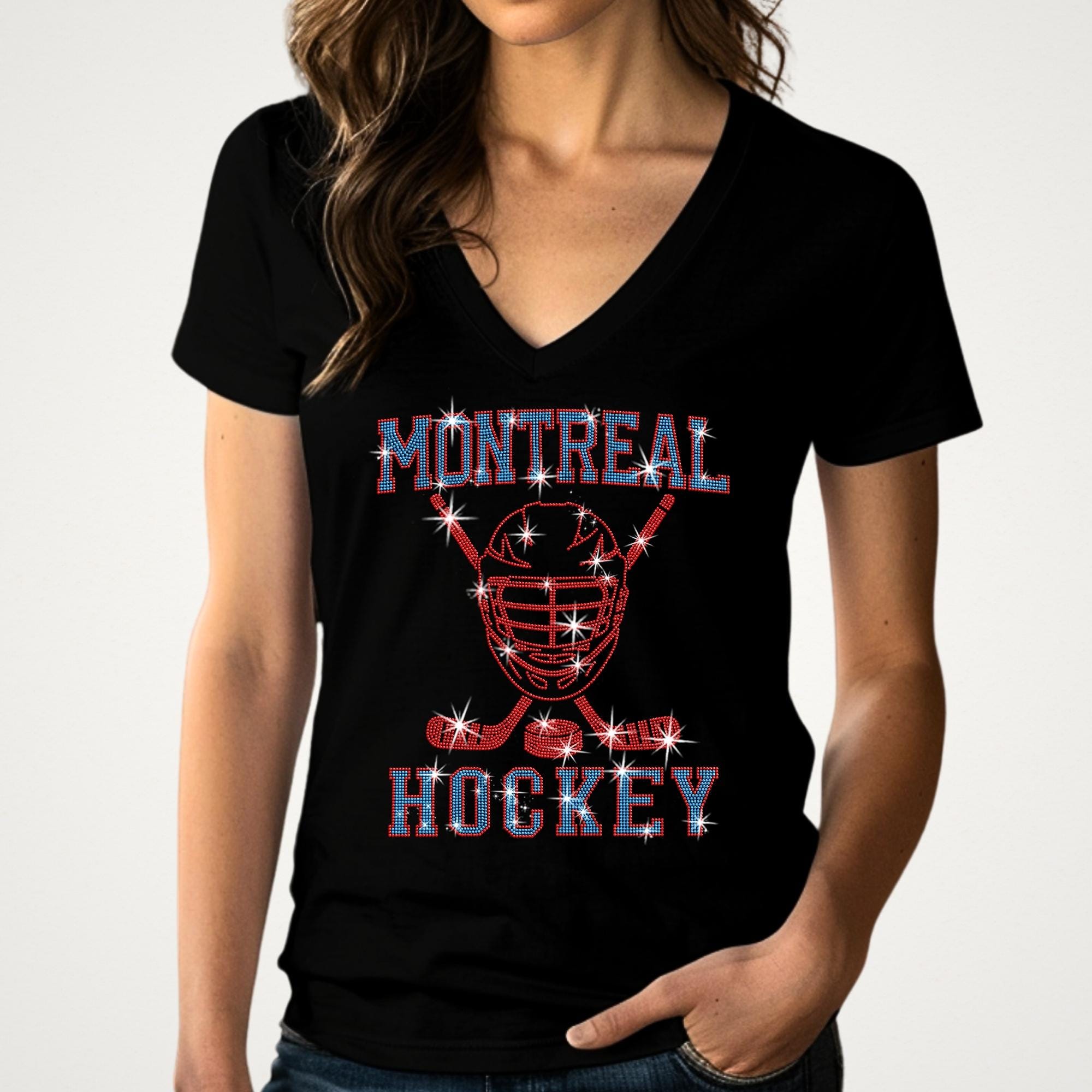 Montreal Hockey Rhinestone Shirt: Sparkling Hockey Team Supporters Tee
