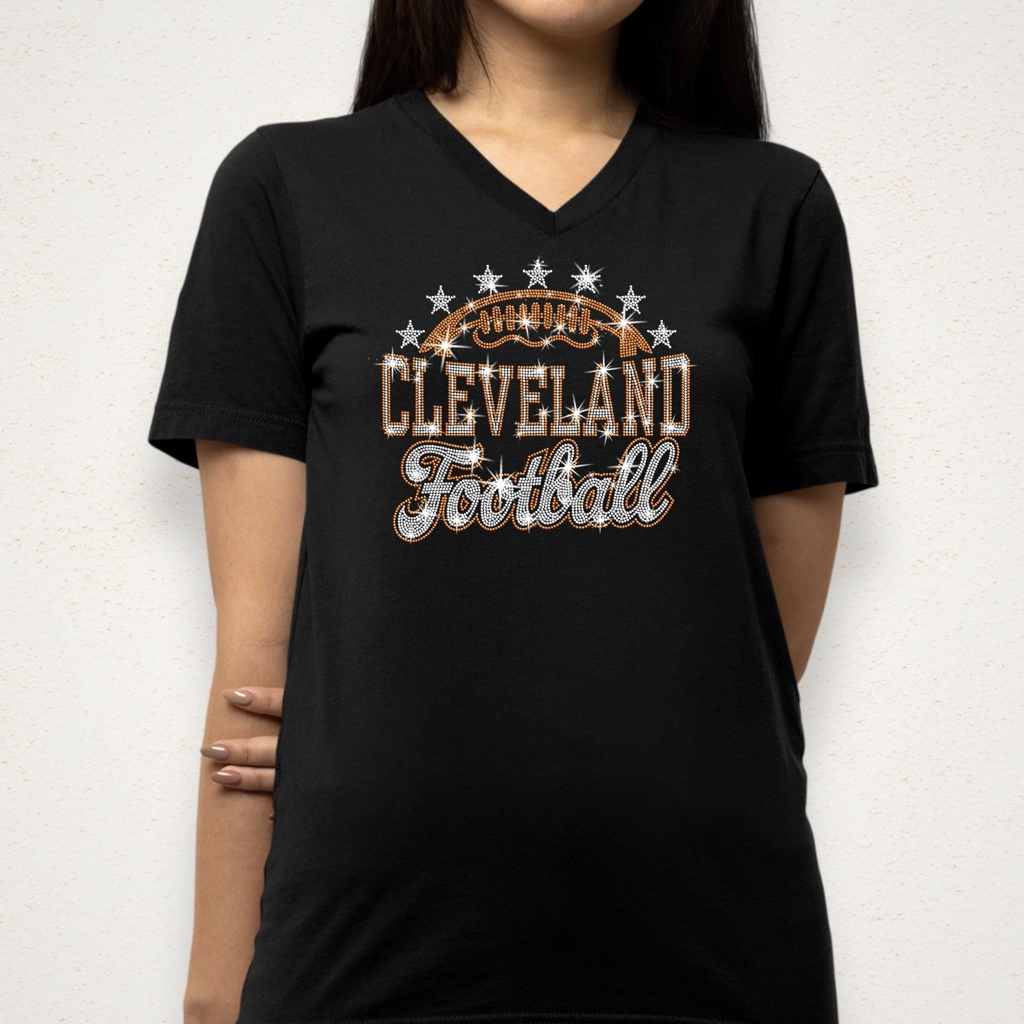 Cleveland Football Rhinestone Shirt: Sparkly Tailgate Party Outfit