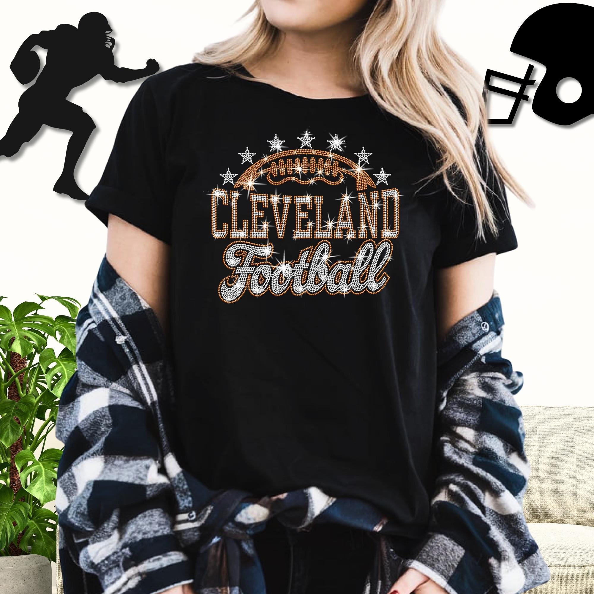 Cleveland Football Rhinestone Shirt: Sparkly Tailgate Party Outfit Main image