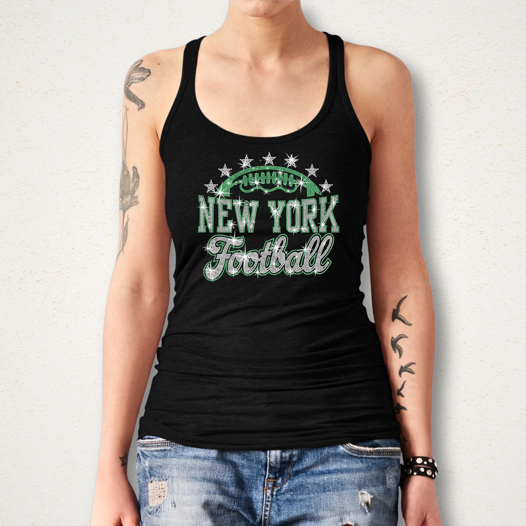 Rhinestone New York Football Shirt: Sparkly Game Day Stadium Wear