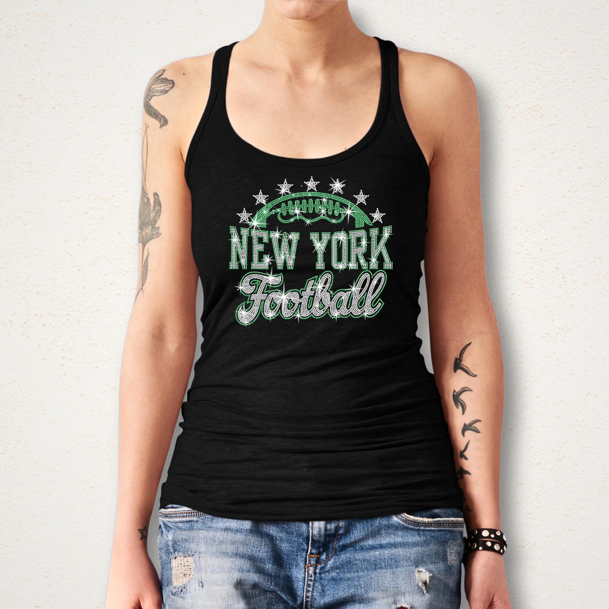 Rhinestone New York Football Shirt: Sparkly Game Day Stadium Wear