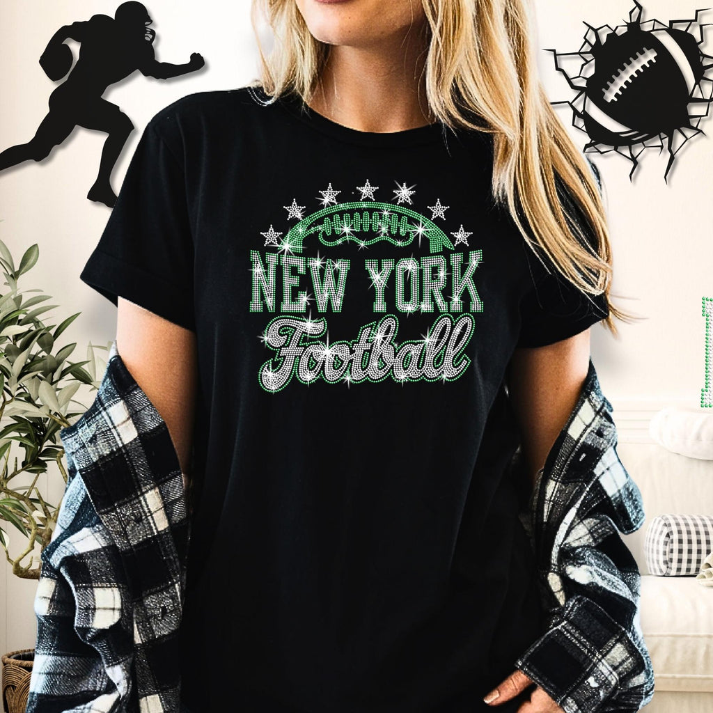 Rhinestone New York Football Shirt: Sparkly Game Day Stadium Wear