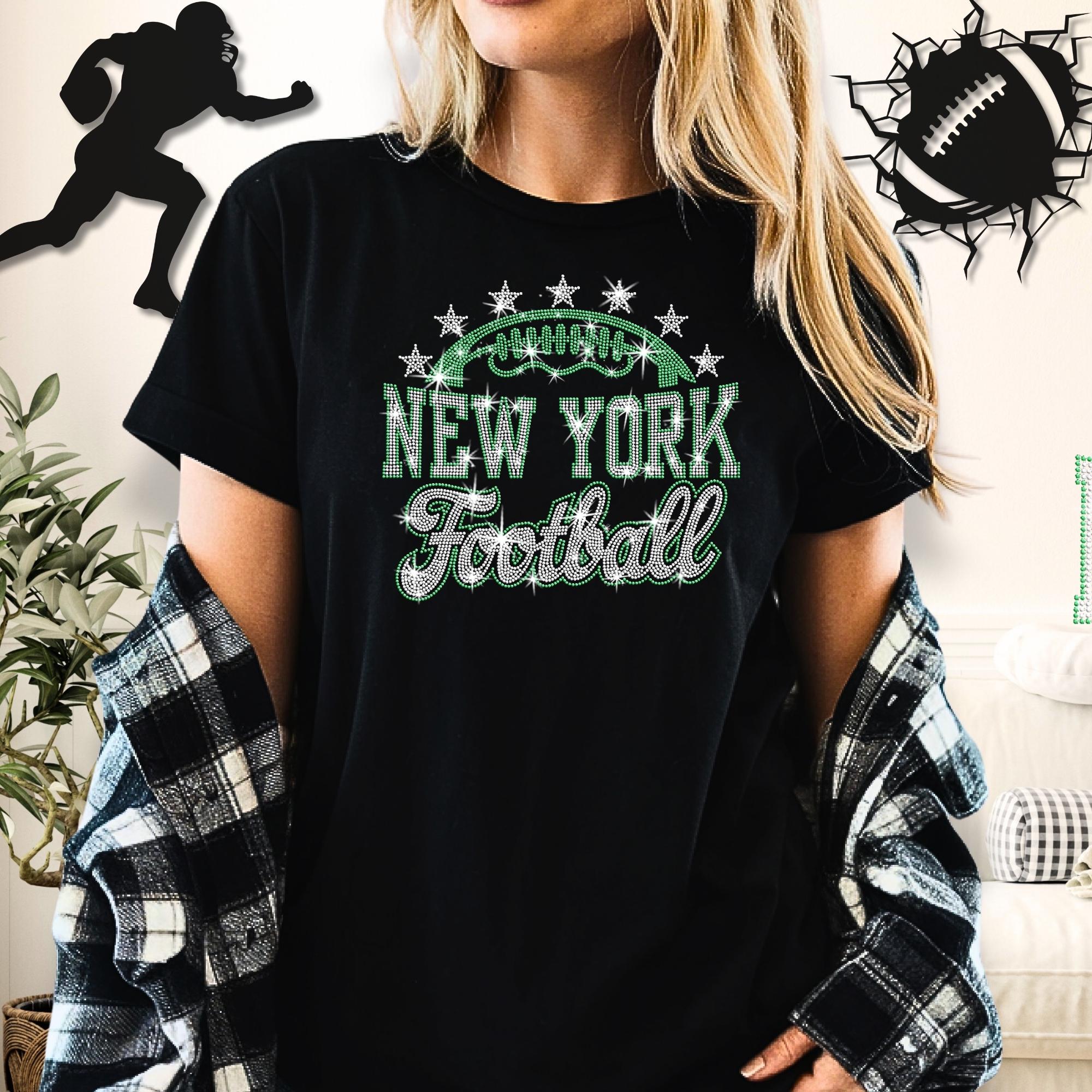 Rhinestone New York Football Shirt: Sparkly Game Day Stadium Wear