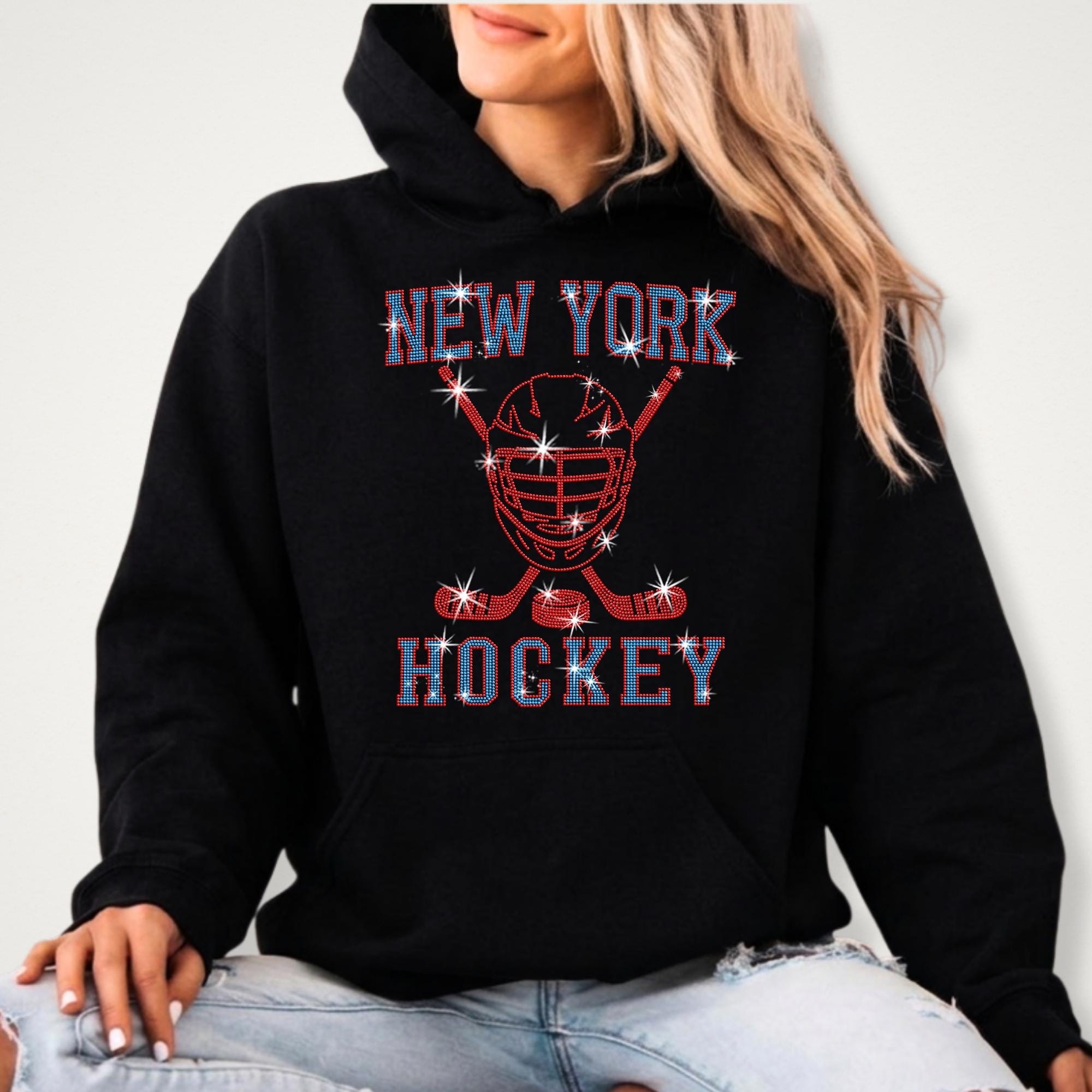 New York Hockey Rhinestone Shirt: Hockey Fan Bling Apparel