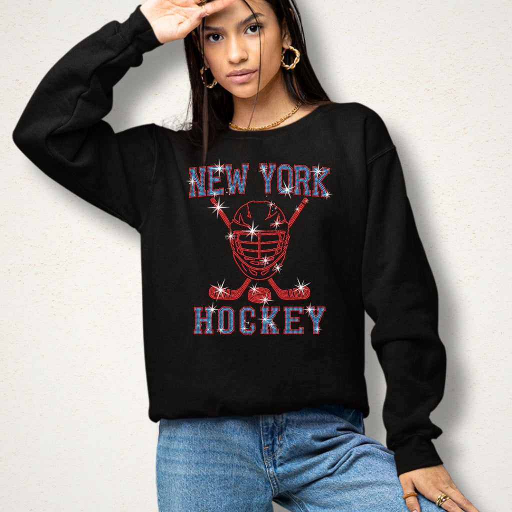 New York Hockey Rhinestone Shirt: Hockey Fan Bling Apparel