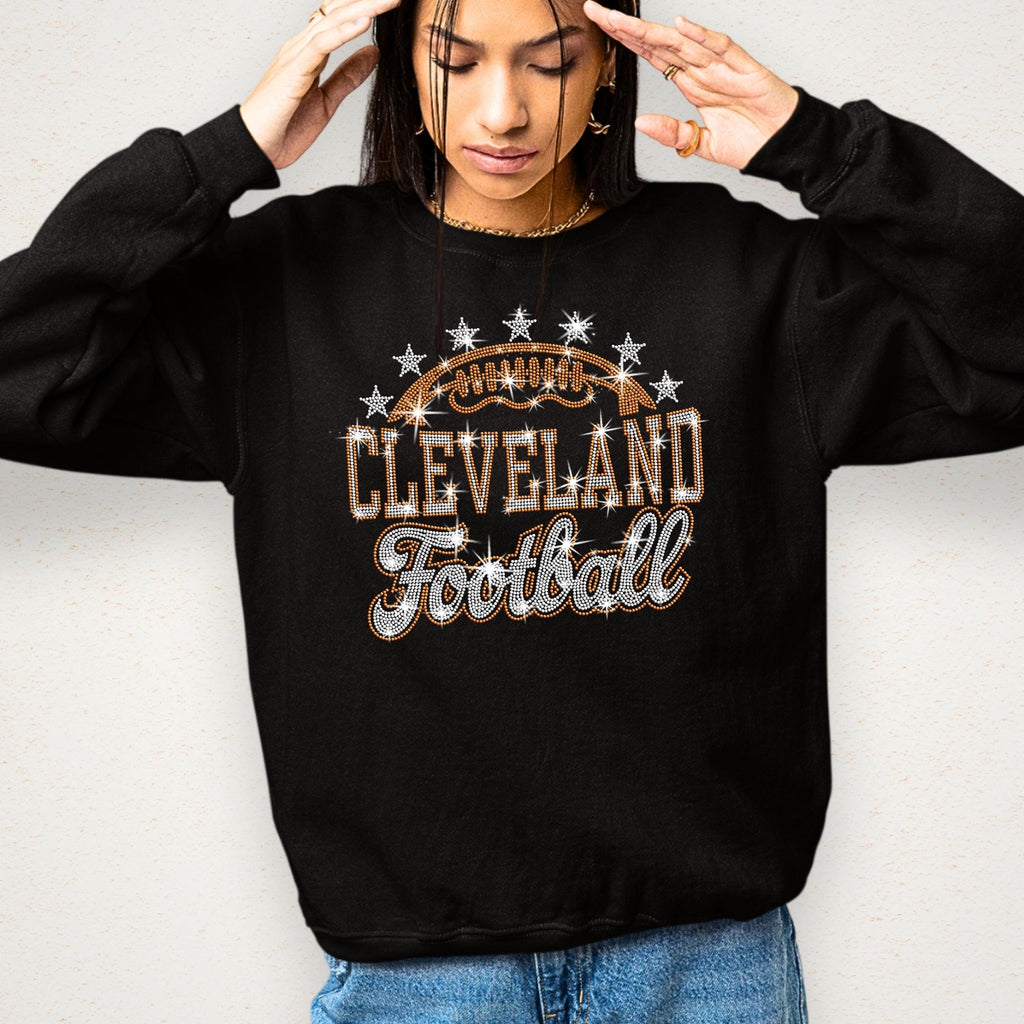 Cleveland Football Rhinestone Shirt: Sparkly Tailgate Party Outfit