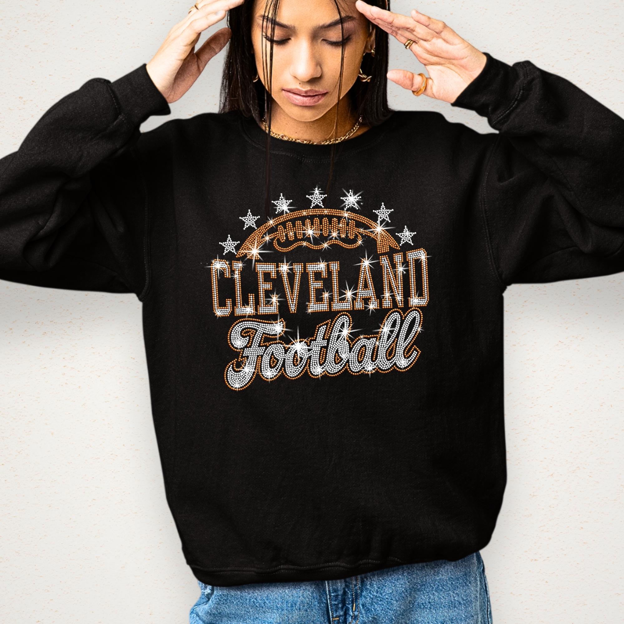 Cleveland Football Rhinestone Shirt: Sparkly Tailgate Party Outfit