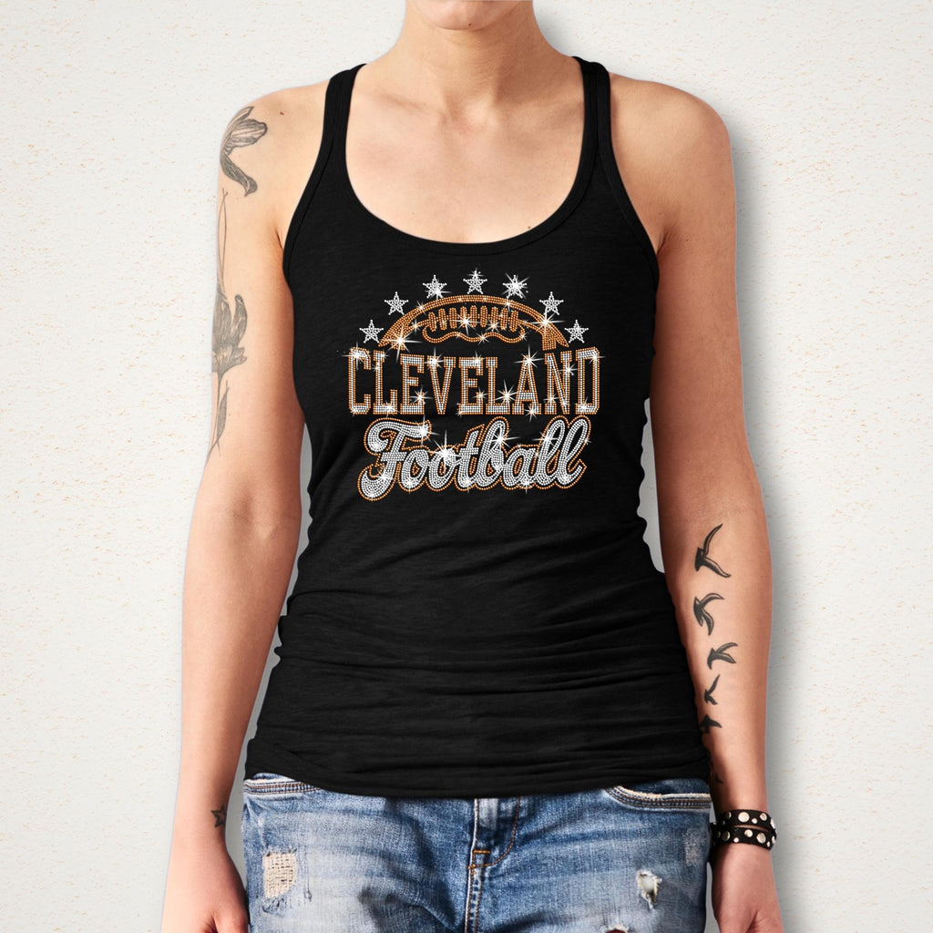 Cleveland Football Rhinestone Shirt: Sparkly Tailgate Party Outfit