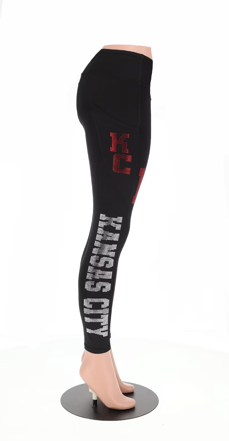 Kansas City Both Legs Printed Rhinestone Leggings