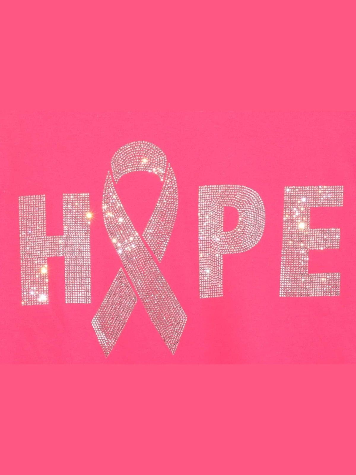 Cancer Awareness Hope Rhinestone Bling Bling Short Sleeve T-shirt