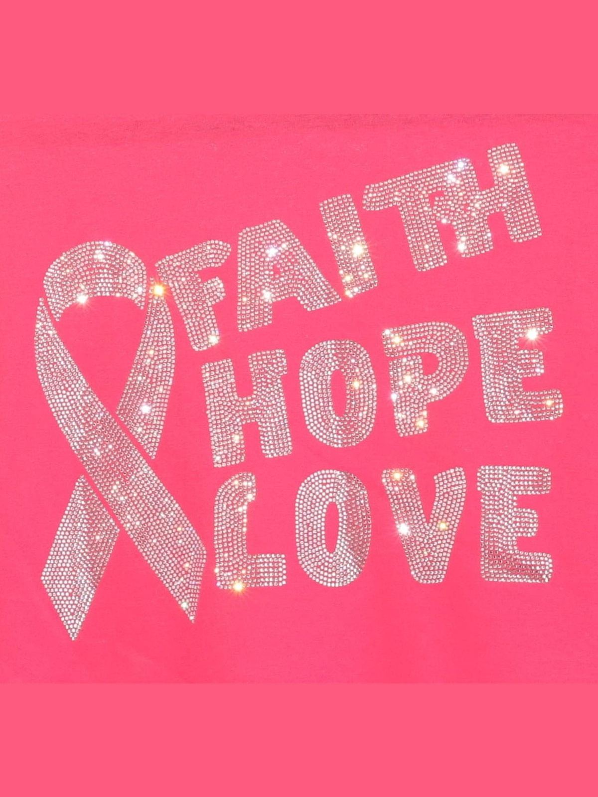 Cancer Awareness Faith Hope Love Rhinestone Bling Bling Short Sleeve T-shirt